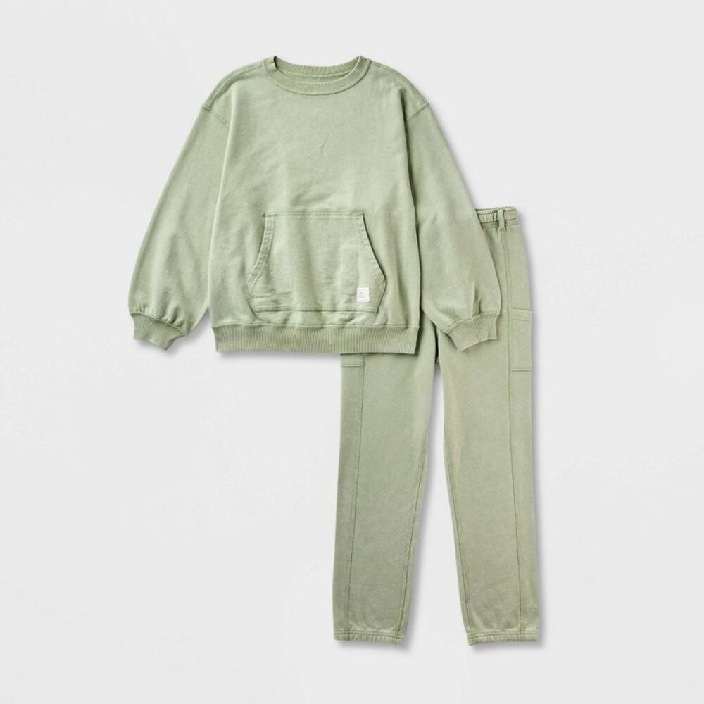 Boys' Adaptive French Terry Top & Bottom Set - Cat & Jack Olive Green M